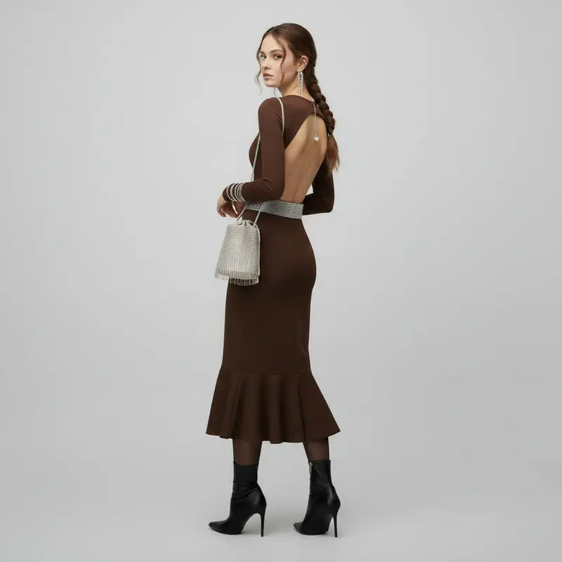 Bolso de fiesta en forma de cilindro con flecos llenos de circonitas