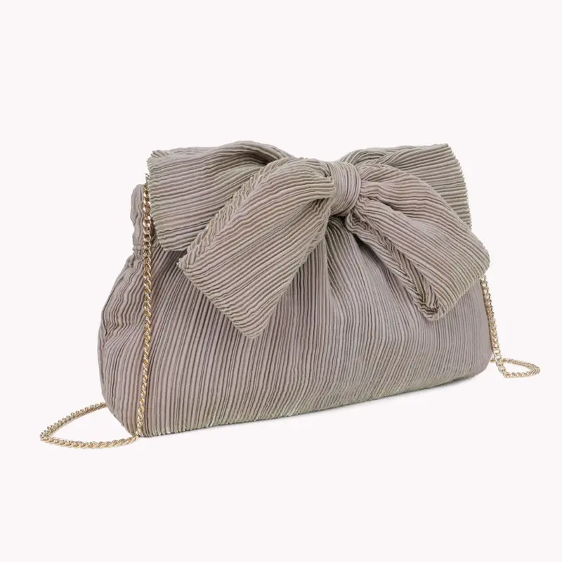 Bolso de fiesta tejido arrugado con lazo tipo limosnera beige/rosa nude