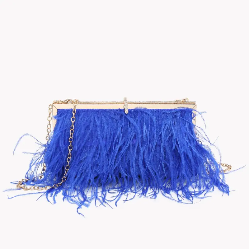 Bolso de fiesta tipo clutch con plumas azul eléctrico