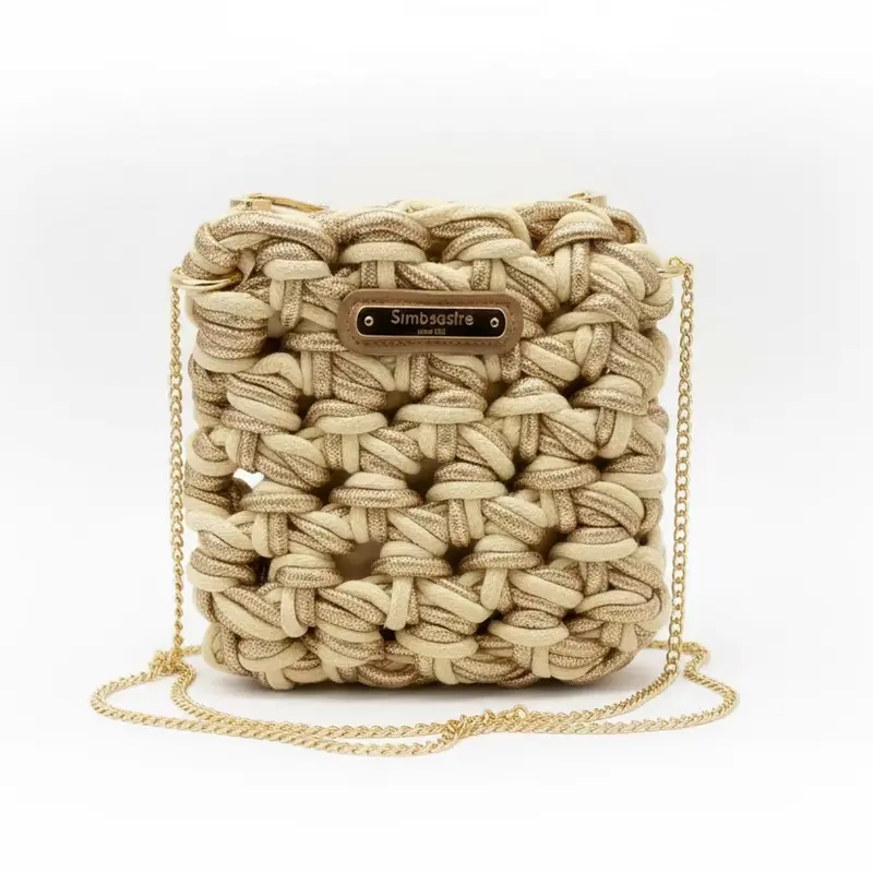 Bolso de hombro tipo red acabado beige y dorado- mbyou