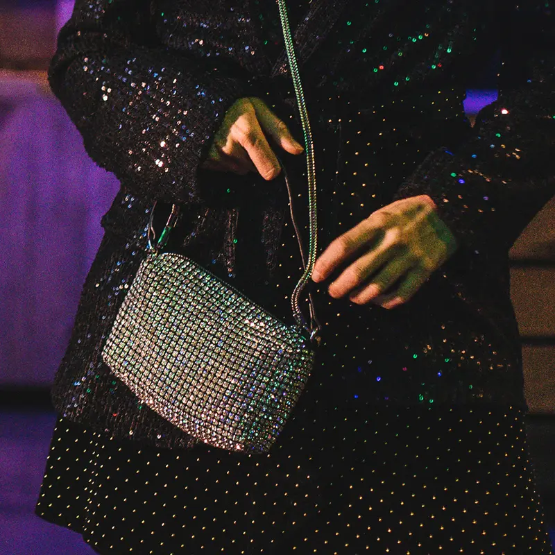 Bolso de mano de fiesta con piedras glamurosas plata Kelly