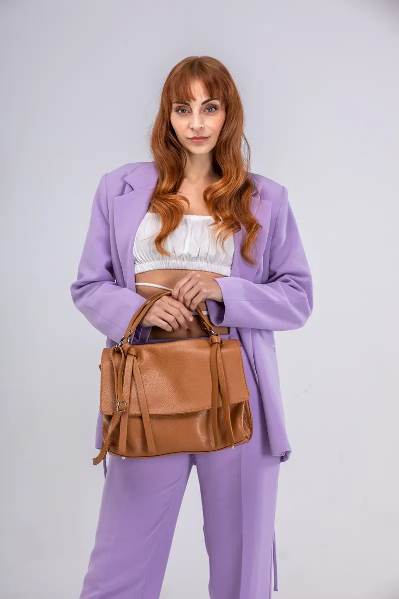 Bolso de mano de piel bolso grande con solapa para mujer marrón Beca