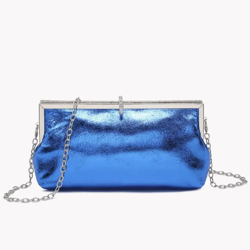 Bolso de mano fiesta metalizado azul eléctrico y plata