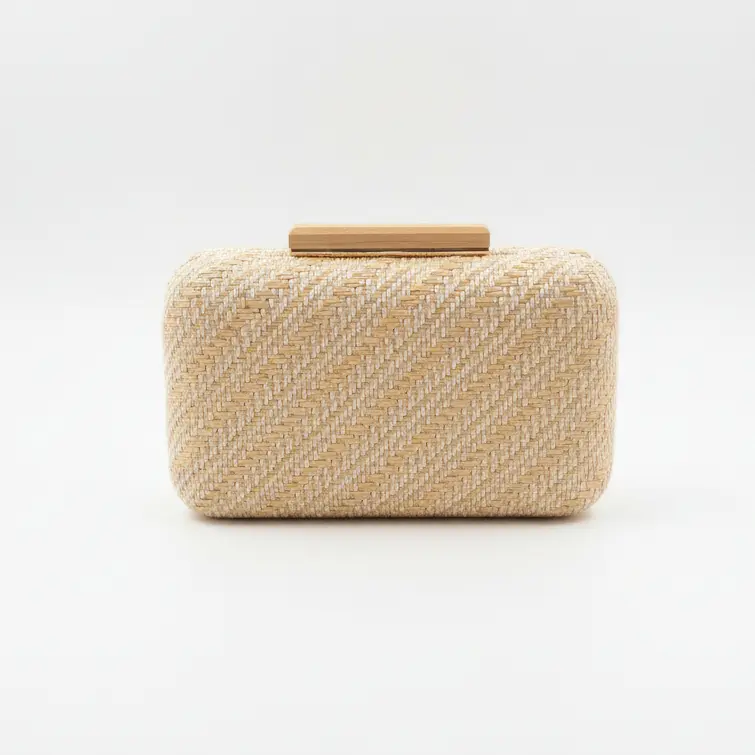 Bolso de mano fiesta trenzado rafia beige - mbyou