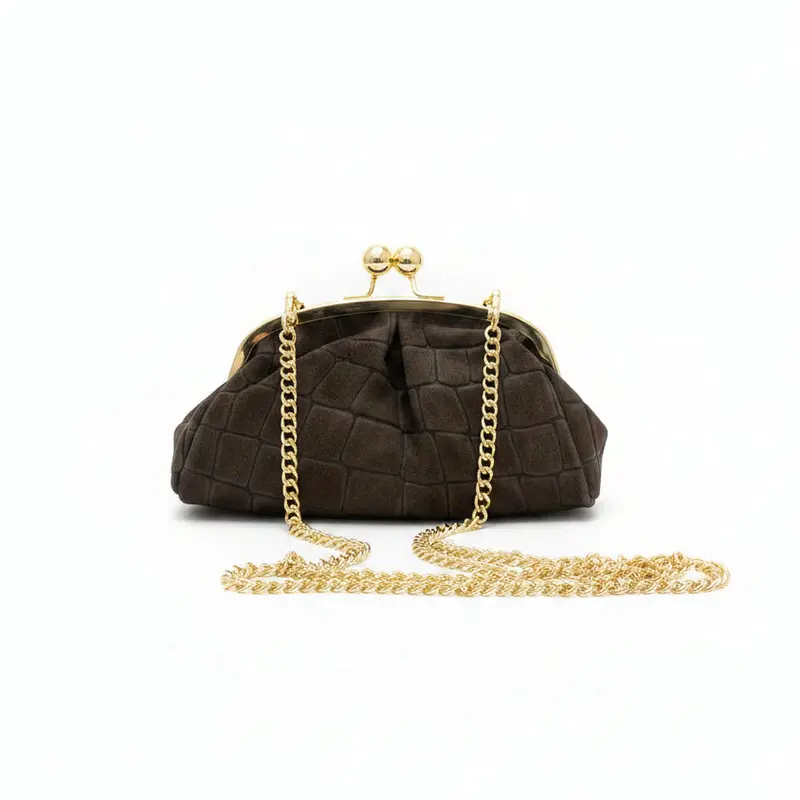Bolso de mano y bandolera vintage piel 100% ante acabado cocodrilo