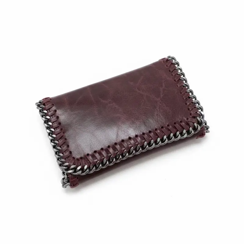 Bolso de piel auténtica 100% con cadena cosida plata oscura