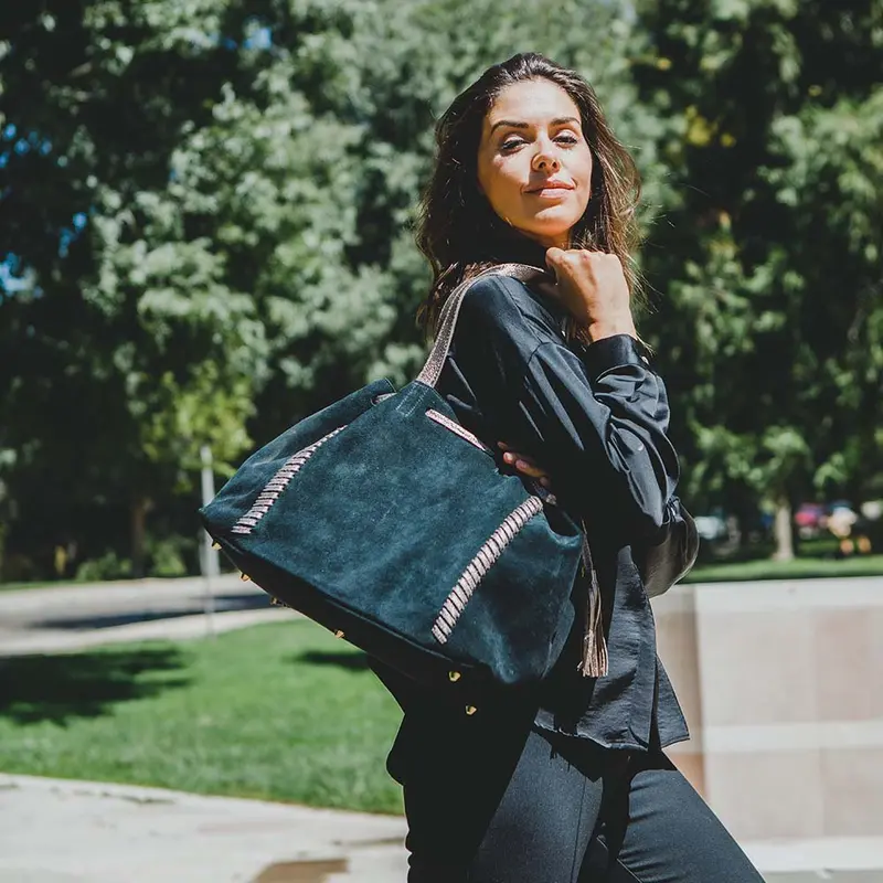 Bolso de piel de serraje para mujer estilo shopper negro Agatha