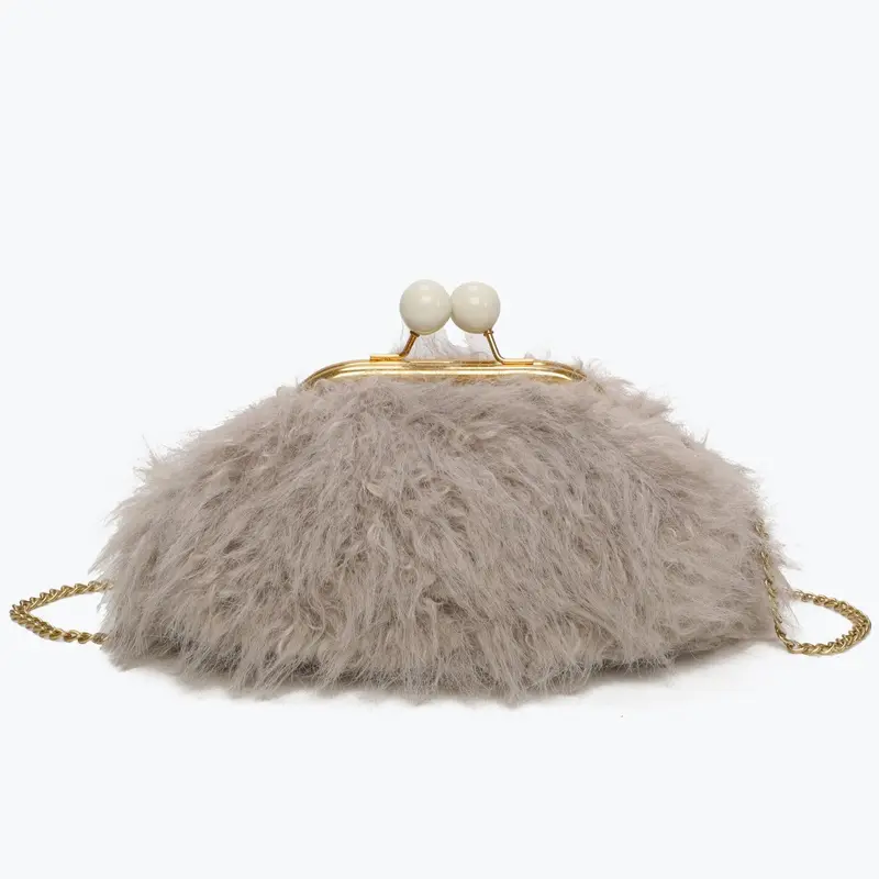 Bolso fiesta de mano pelo gris ceniza claro