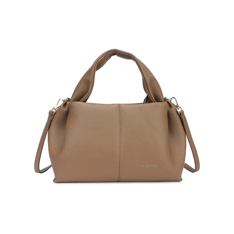 Bolso mediano de mano y bandolera efecto piel con pliegues en color taupé - mbyou