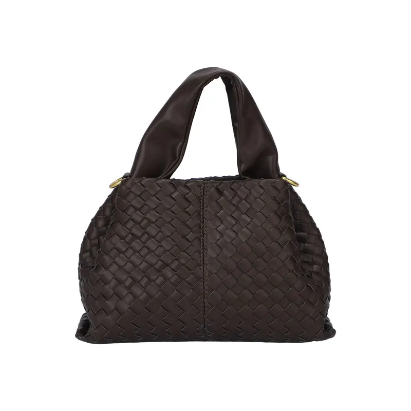 Bolso pequeño de mano y bandolera efecto piel trenzada en color chocolate - mbyou
