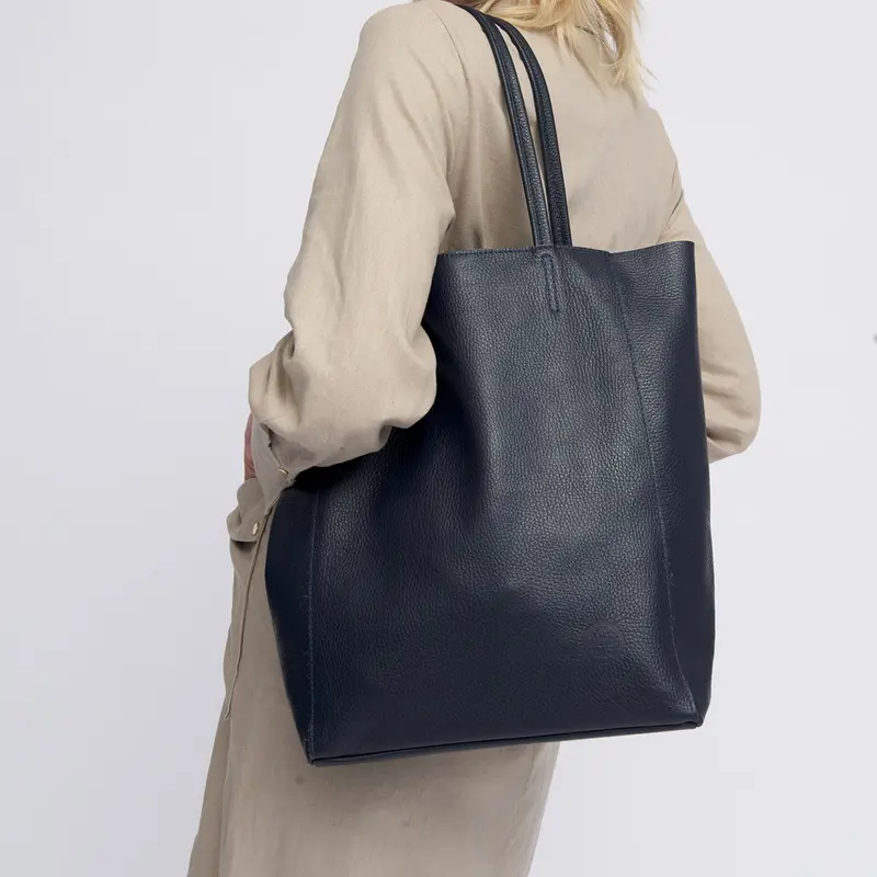 Bolso shopper para mujer de piel para personalizar azul marino Amy