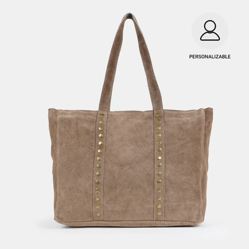 Bolso shopper para mujer de piel serraje con tachuelas khaki Alexandra