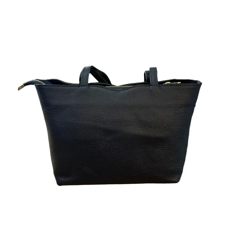Bolso tipo shopper pequeño 100% piel de vacuno auténtica azul marino