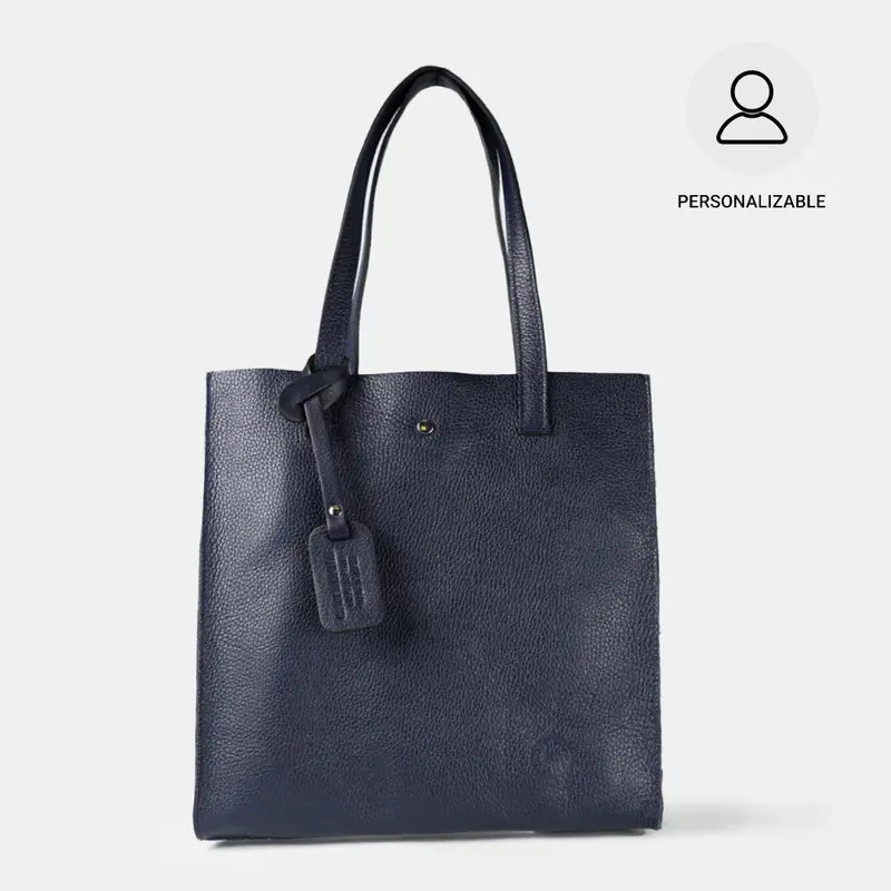Bolso tote de piel liso de mujer azul marino Stella
