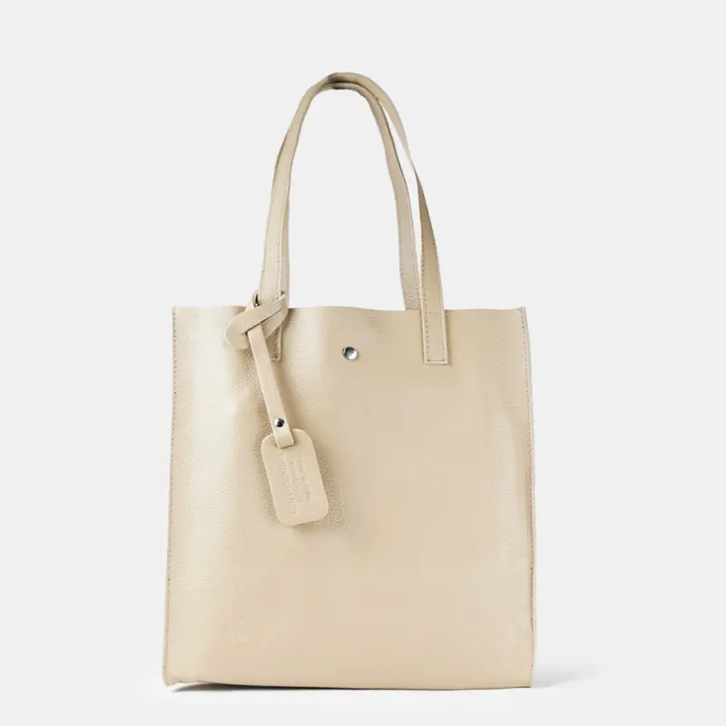 Bolso tote de piel liso de mujer beige Stella