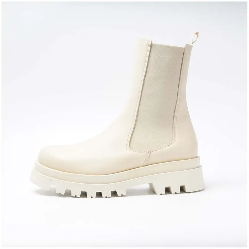 Botín con plataforma de piel mujer beige Emi