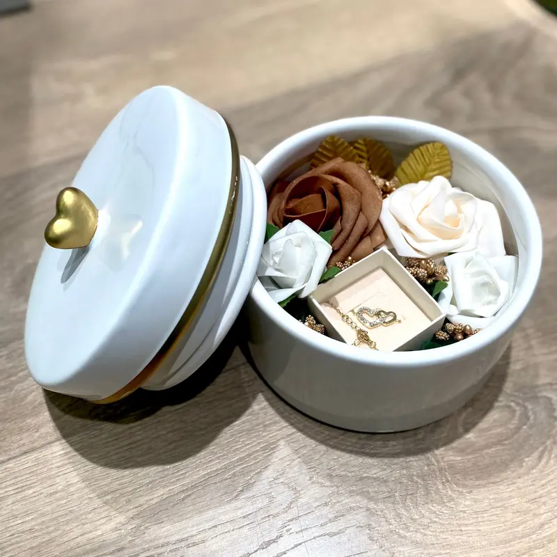Box cofre regalo de porcela grande con flor artificial de espuma - mbyou