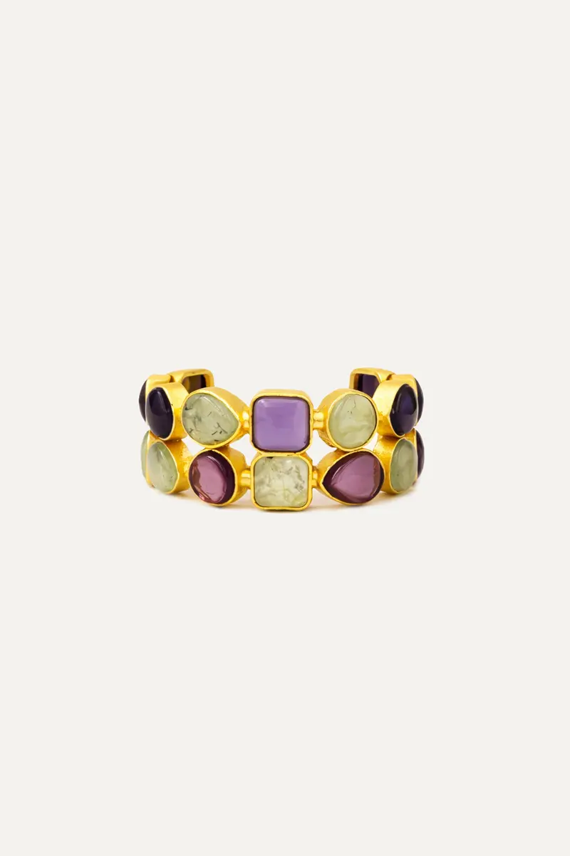 Brazalete Dorado Stunning Amatista y Pernitha dos filas