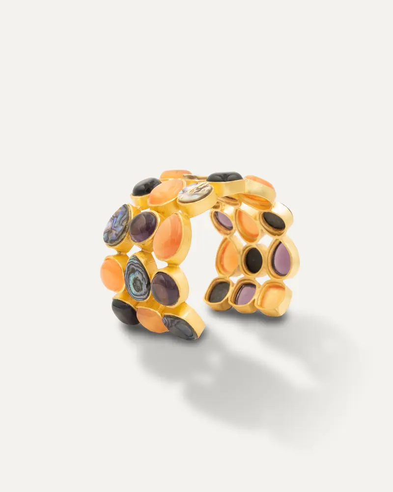 Brazalete Dorado Stunning Three Amatista Cornalina Abalone Shell