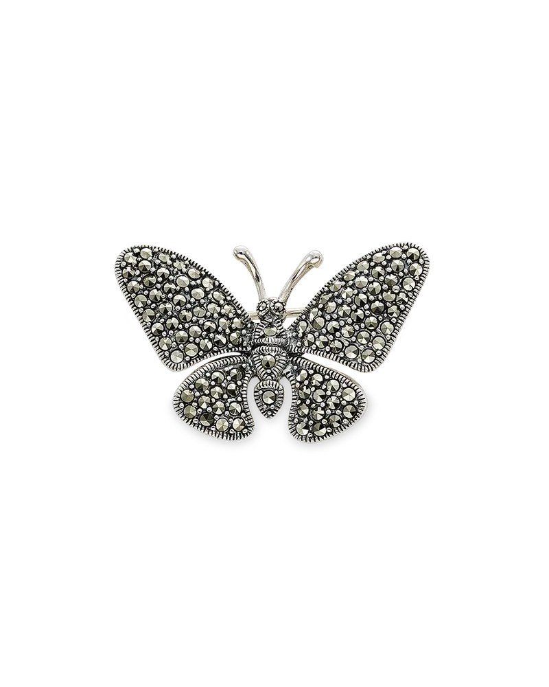 Broche Butterfly marcasitas, plata