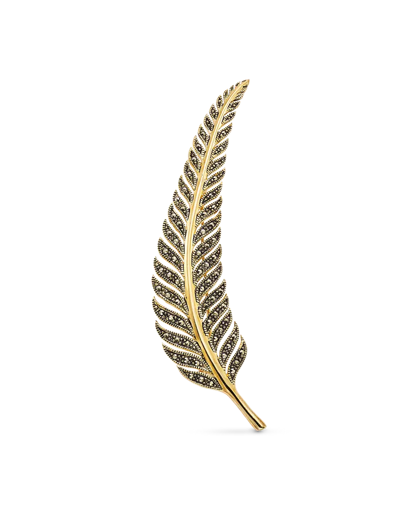 Broche Leaf marcasitas, plata dorada