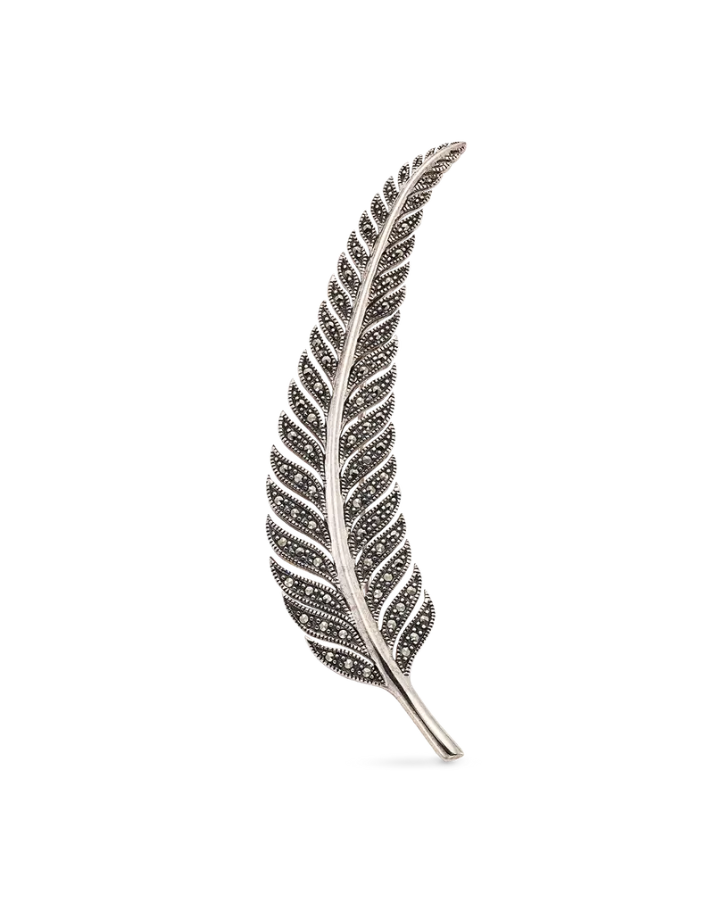 Broche Leaf marcasitas, plata