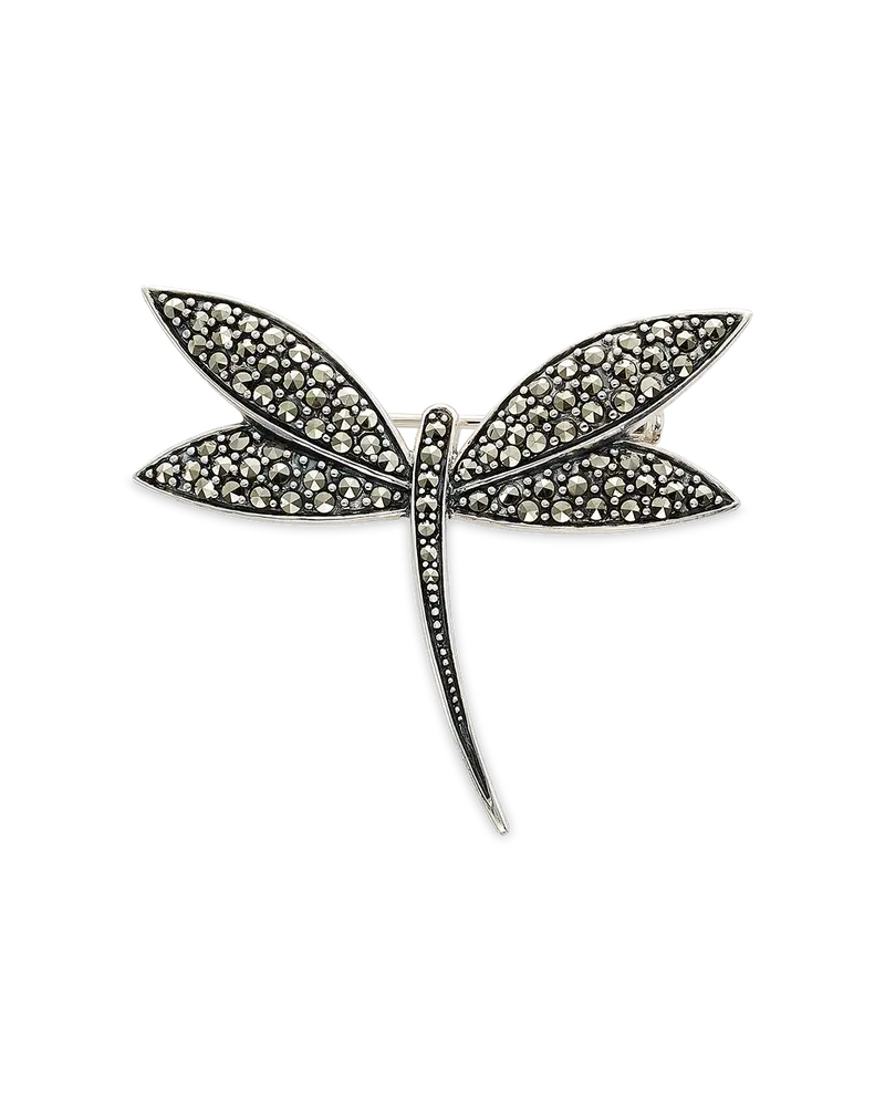 Broche Libélula marcasitas, plata