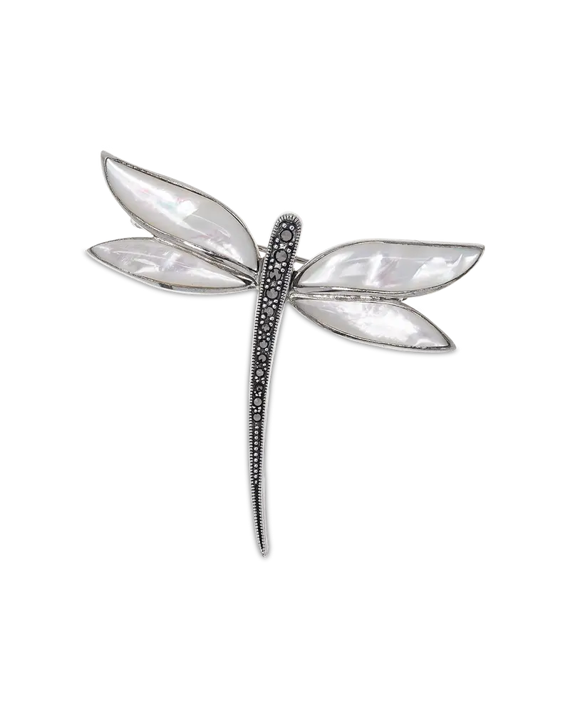 Broche Libélula marcasitas y nácar, plata