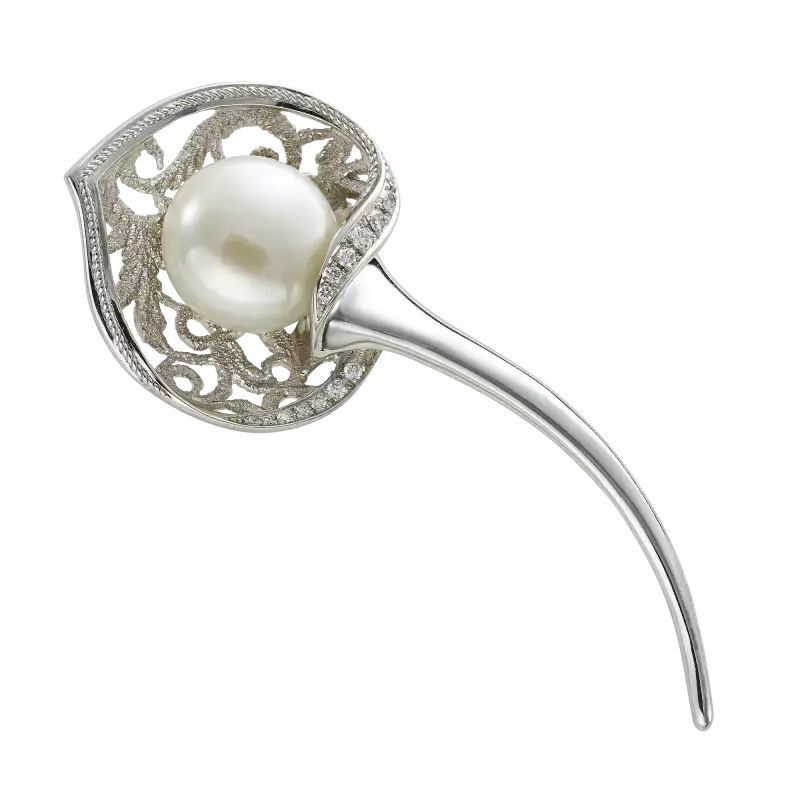 Broche Sacromonte perla y diamantes, oro blanco