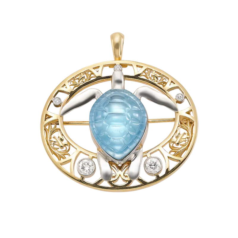 Broche Tortuga topacio azul, oro
