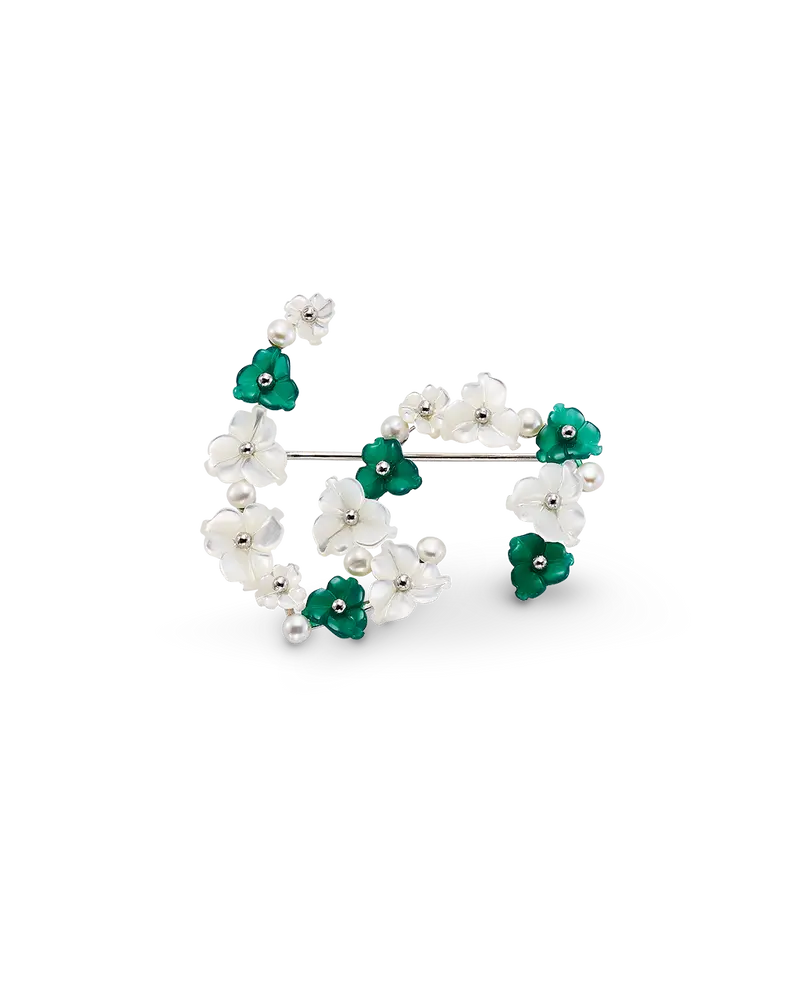 Broche Verdi nácar y ágata verde, plata