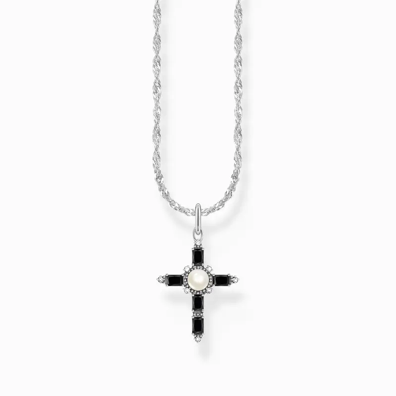 Cadena con colgante en forma de cruz negra Cross Romance de plata KE2296-167-11