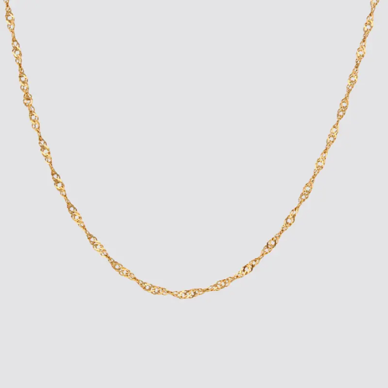 Cadena Singapur plata de ley y oro 18K