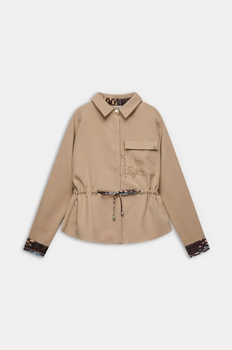 Camisa beige Blossom con bordado y cintura ajustable