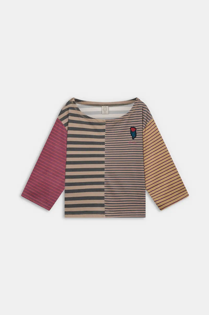 Camiseta a rayas con bordado floral