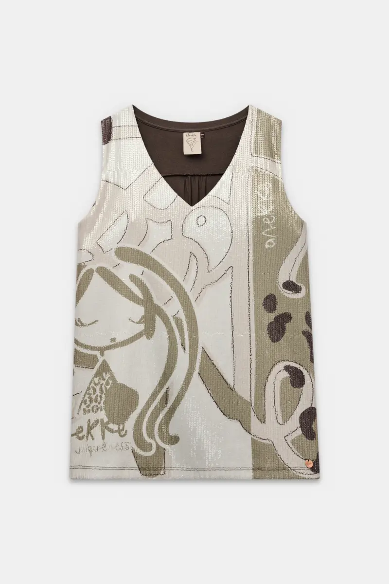 Camiseta beige con lentejuelas
