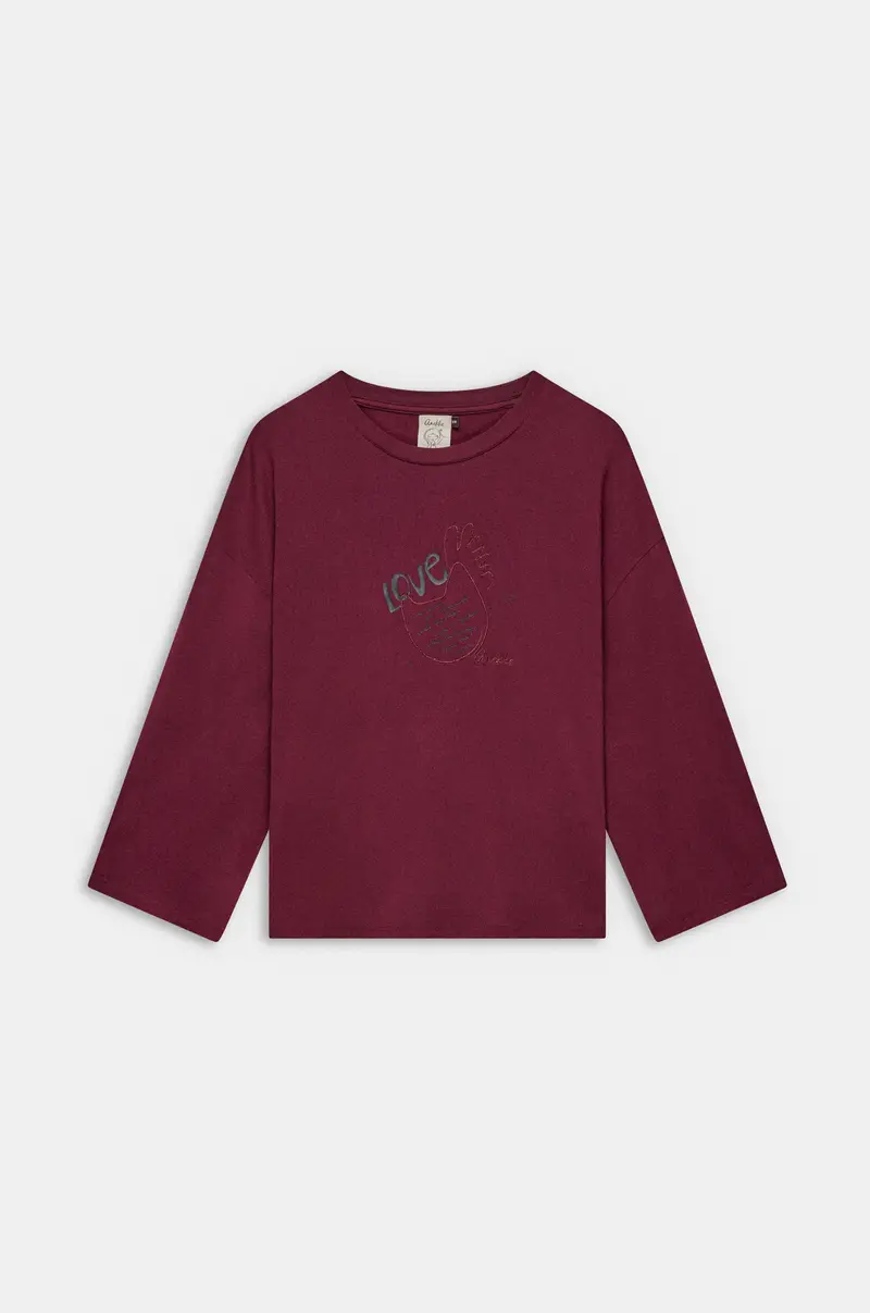 Camiseta burdeos con ilustración