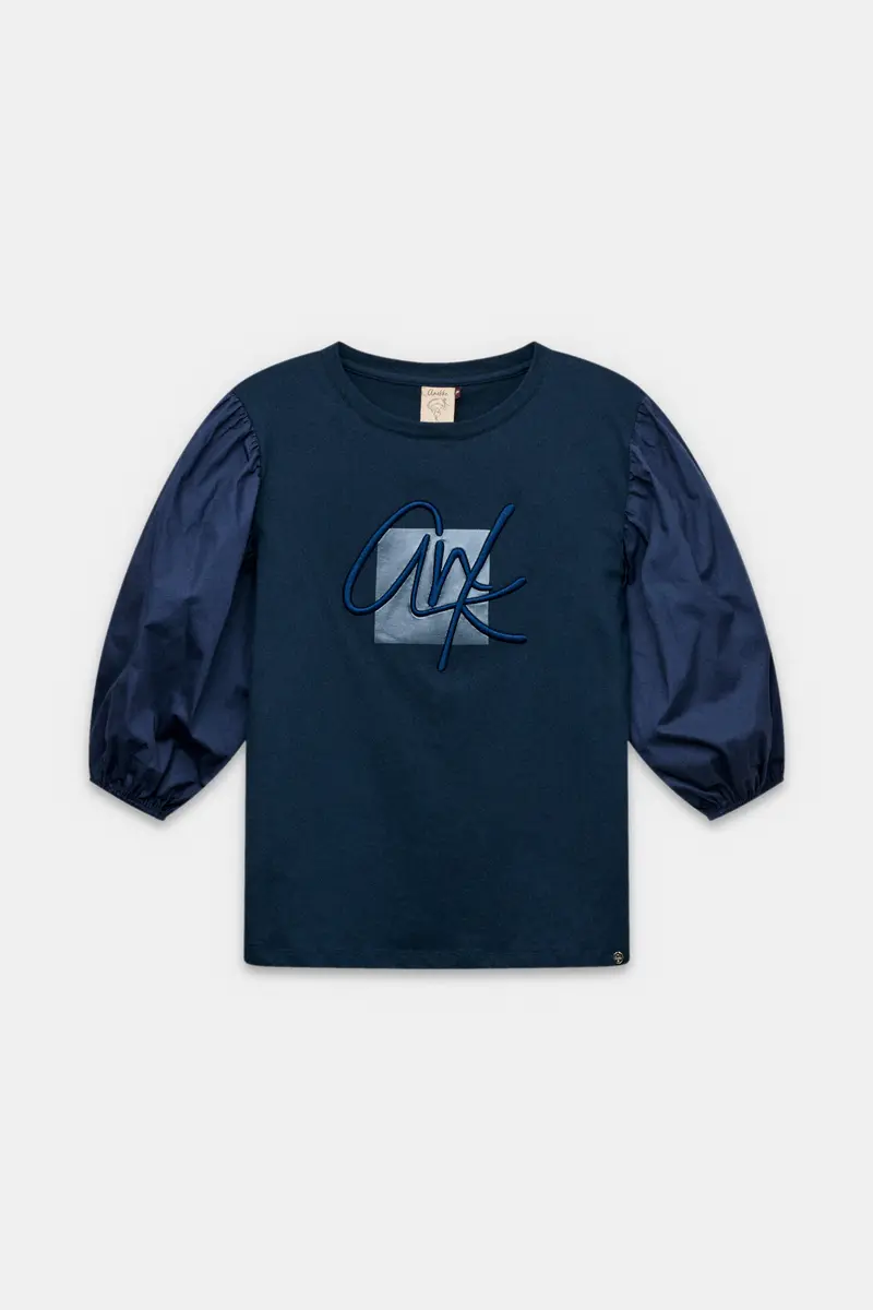 Camiseta con manga abullonada azul marino