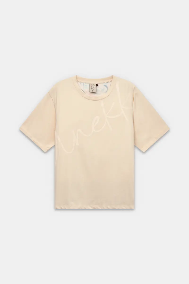 Camiseta de manga corta beige con estampado