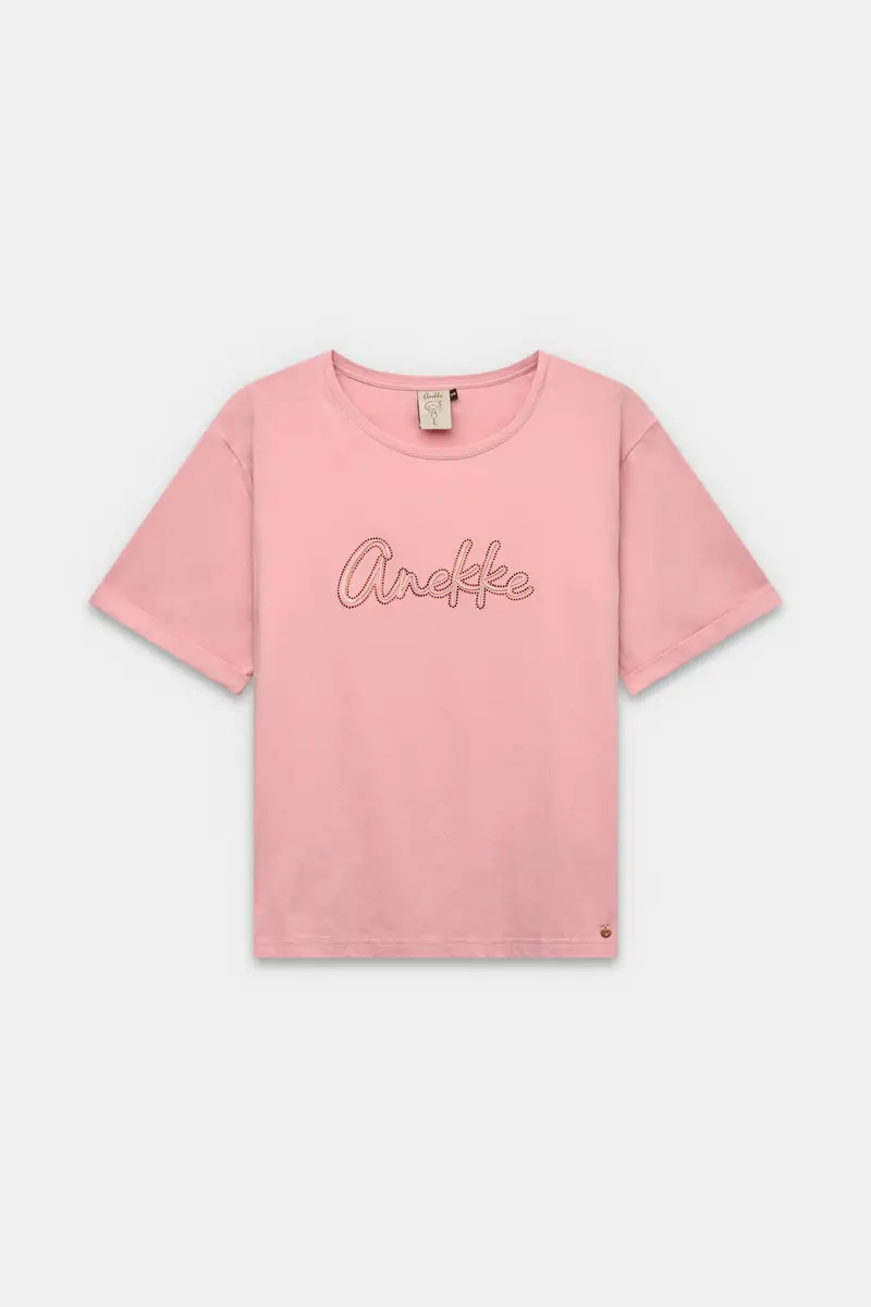 Camiseta de manga corta rosa con logo