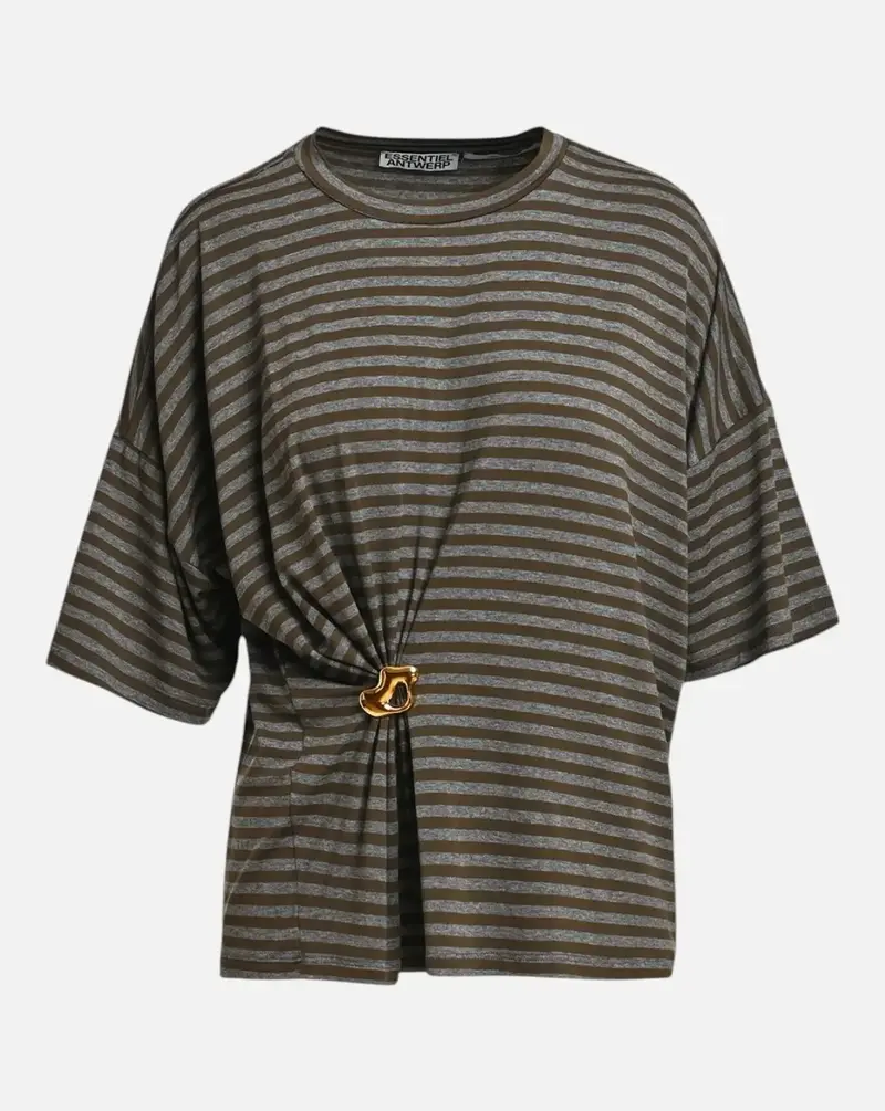Camiseta Essentiel Antwerp Kriss Striped T-Shirt W Brooch