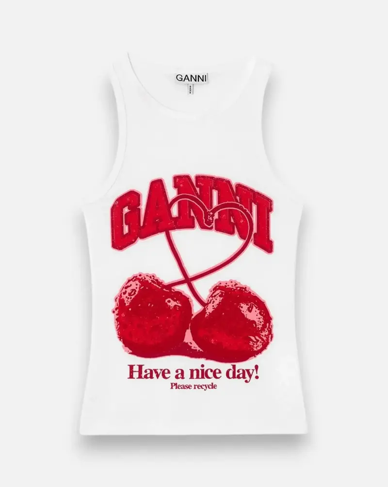 Camiseta Ganni Compact rib jersey tank cherry