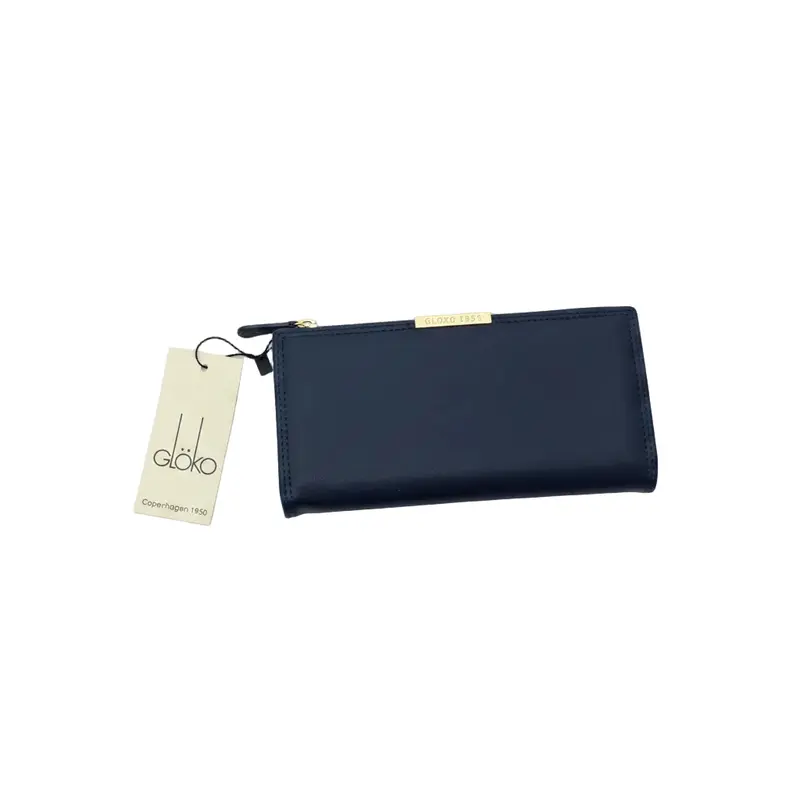 Cartera rectangular en color azul marino con varios compartimentos