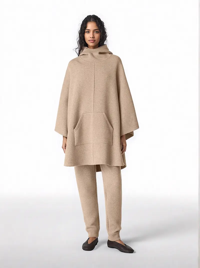 Cashmere hooded cape