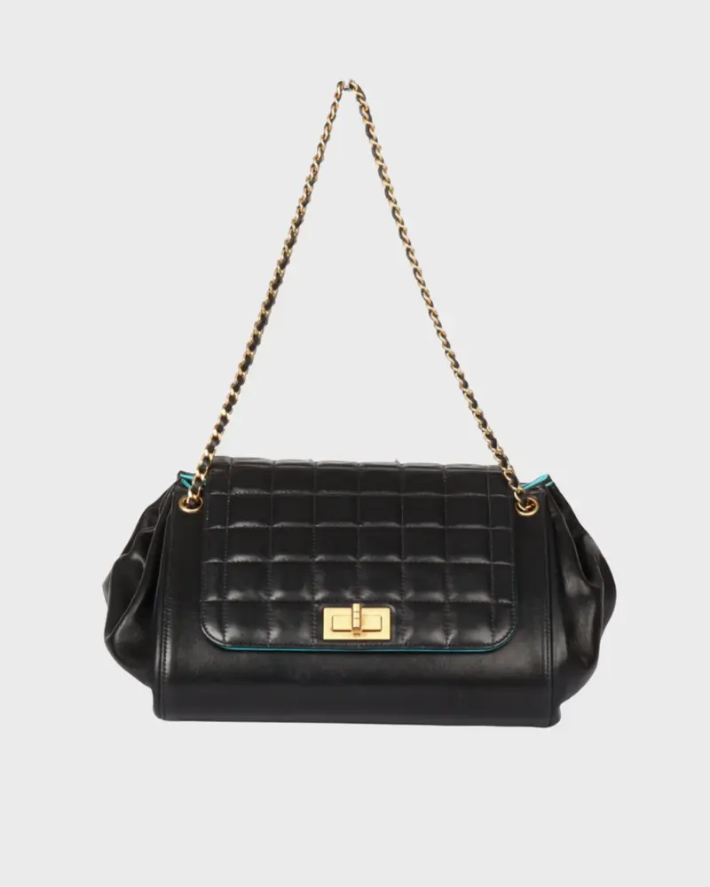 Chanel Choco Bar 2.55 Mini Chain Shoulder – Piel de Cordero Negro y Turquesa
