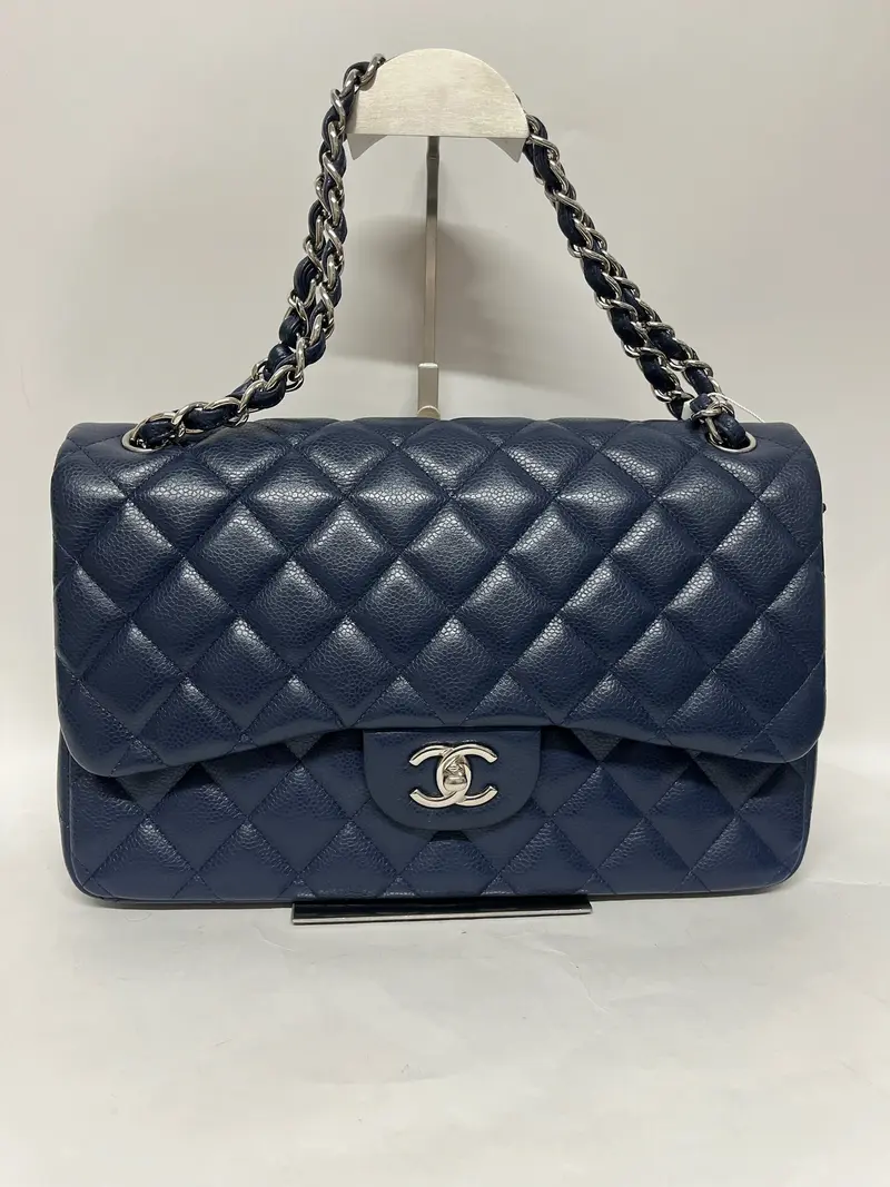 Chanel Classic Double Flap Jumbo Caviar Azul - serie 15