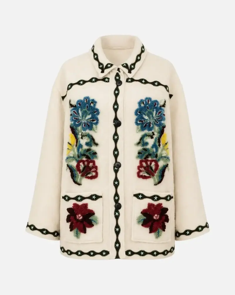 Chaqueta Farm Rio Lunar Boho Cropped Fleece Coat