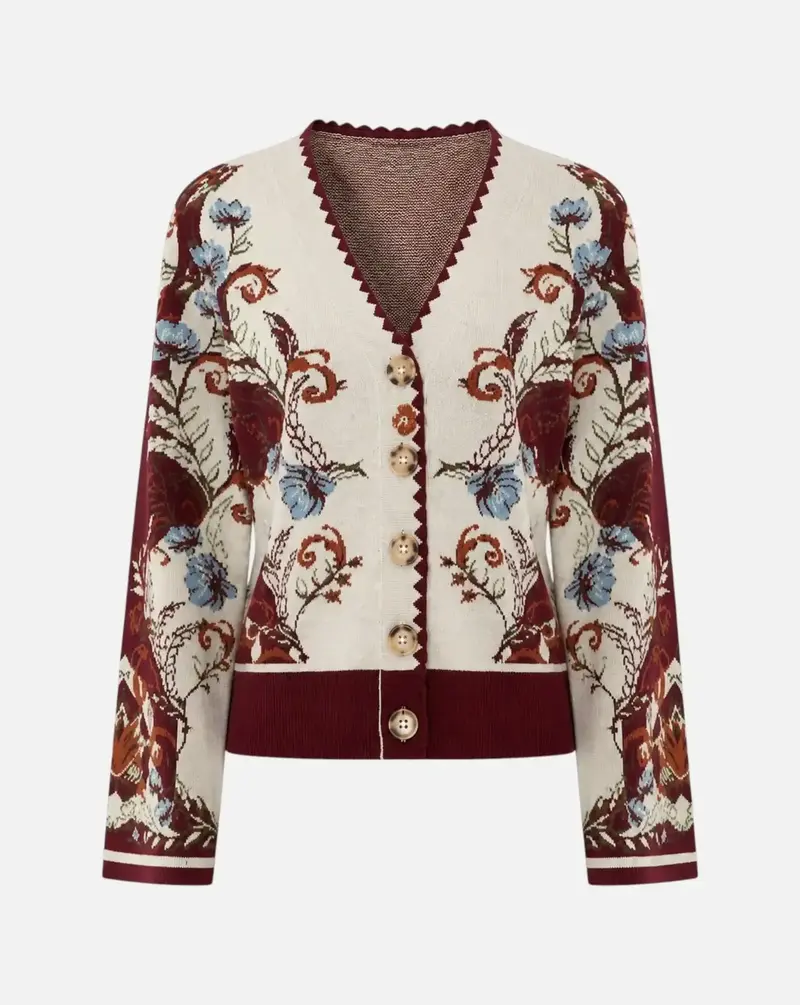 Chaqueta Farm Rio Millena Burgundy Knit Cardigan