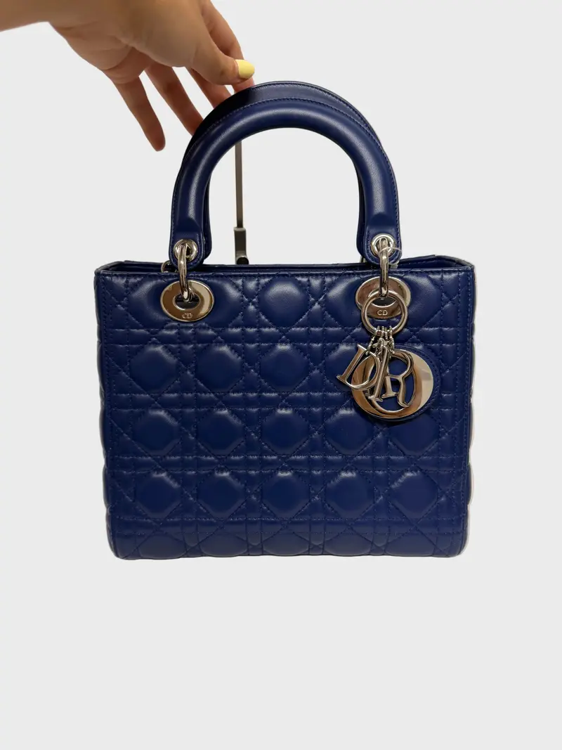 Christian Dior Lady Dior Mediano Azul Lambskin Cannage