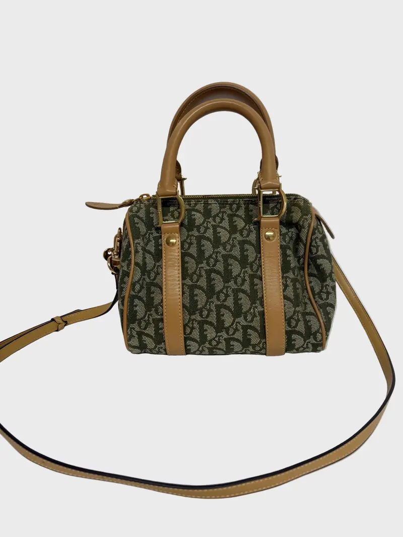 Christian Dior mini Trotter Boston Bag verde y beige con bandolera extra